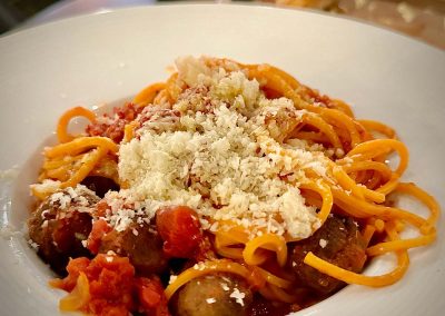 Ruhlman's Spaghetti and mortadella meatballs