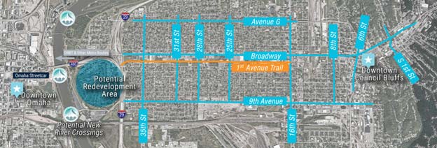 ovearhad satellite map of Omaha and downtown redevelopment
