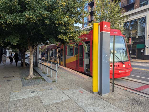 A typical DC Streetcar station on H Street at 5th Street.