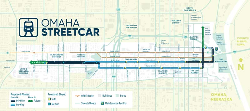 Map of the Current Streetcar “Starter Line” with Extension Arrows