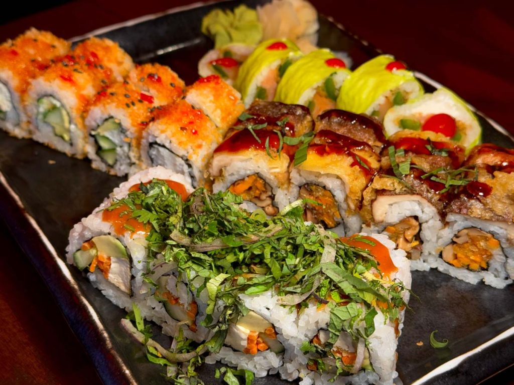 Clockwise: Hot popper shiitake to me Thai hippi and crunchy LA maki