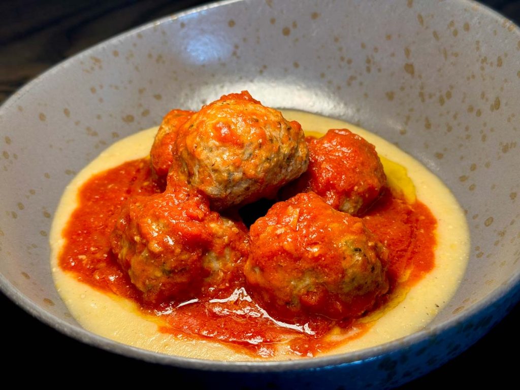 Dante meatballs and plenta