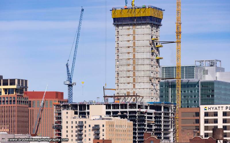 Crews Start Installing Steel Beams on Mutual Tower