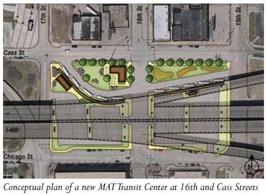 Conceptual plan of a new MAT Trancit Center at 16th and Cass Streets