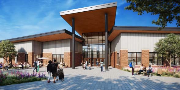 rendering of future front entrance to Levi Carter Park Activity and Sports Complex WMR article