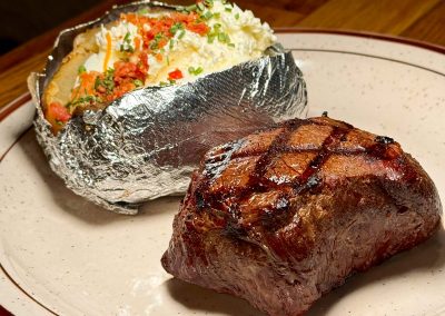 10 ounce top sirloin and loaded baked potato