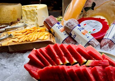 Cold table watermellon, cheeses and meats