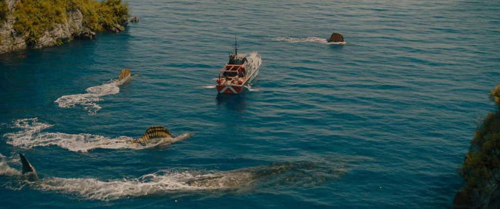 A boat in dinosaur infested waters