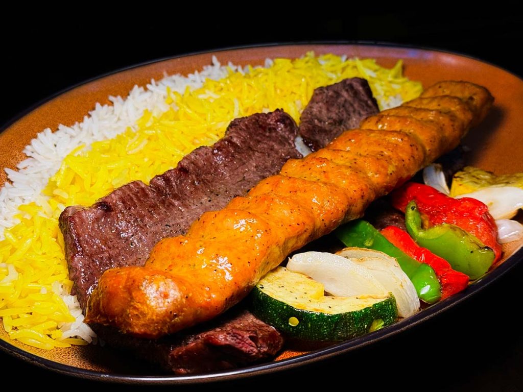 Beef barg and chicken Koobideh kebabs