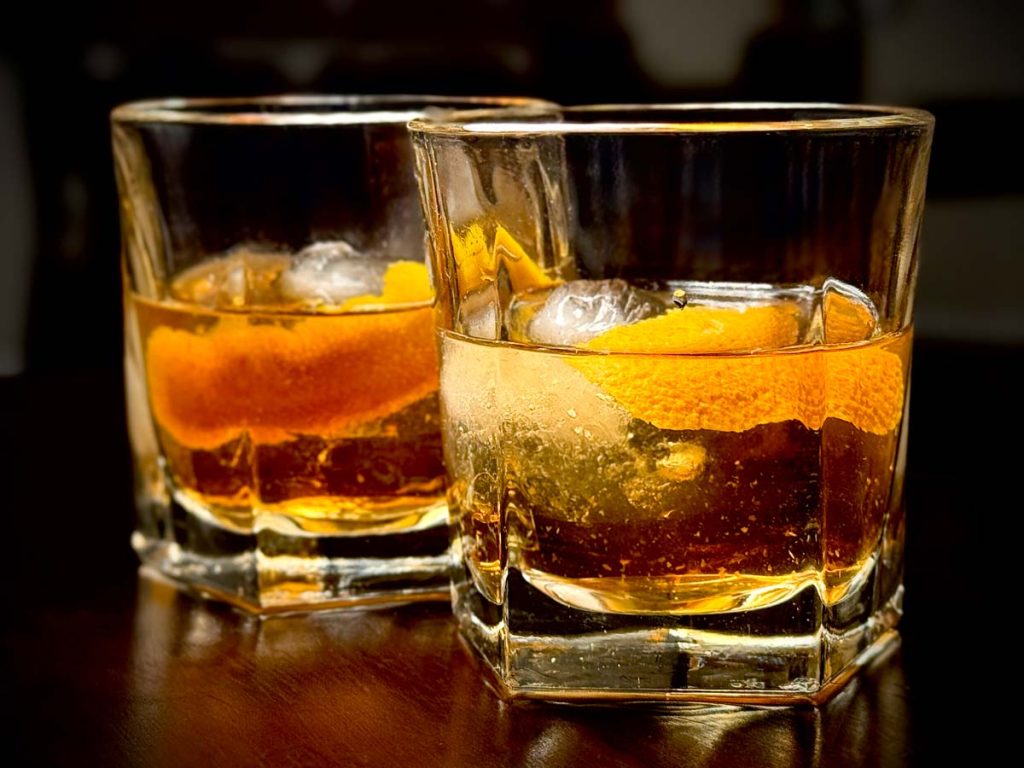 Two old fashioned cocktails