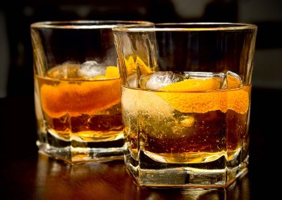 Two old fashioned cocktails